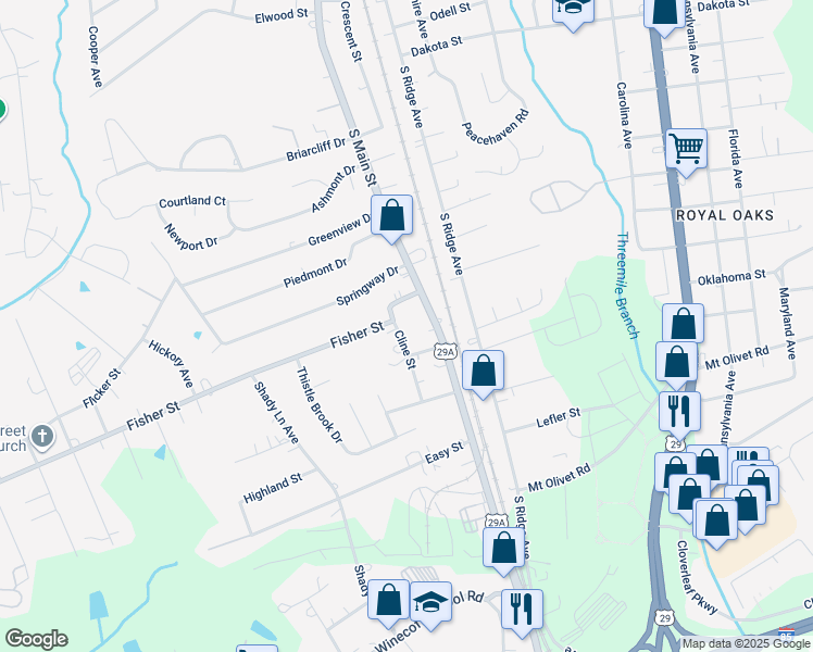 map of restaurants, bars, coffee shops, grocery stores, and more near 113 Cline Street in Concord