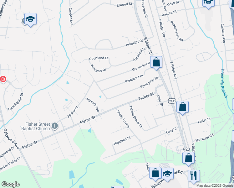 map of restaurants, bars, coffee shops, grocery stores, and more near 134 Springway Drive in Kannapolis