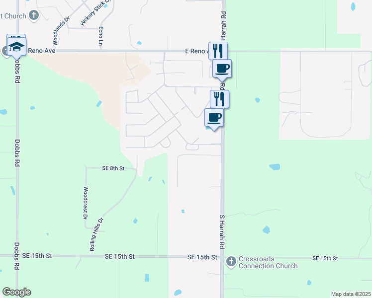 map of restaurants, bars, coffee shops, grocery stores, and more near 20820 Landmark Circle in Harrah