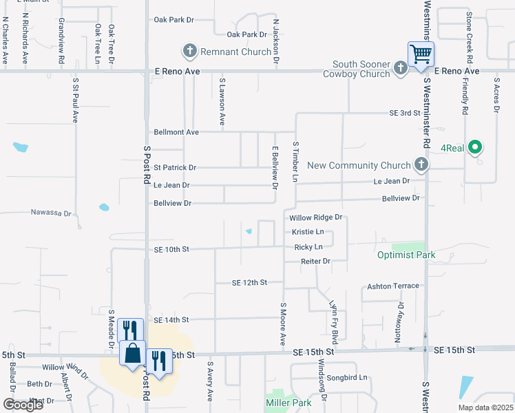 map of restaurants, bars, coffee shops, grocery stores, and more near in Oklahoma City