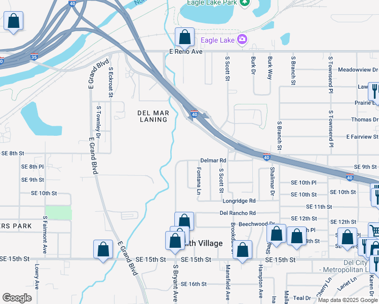 map of restaurants, bars, coffee shops, grocery stores, and more near 737 Tinker Diagonal in Del City