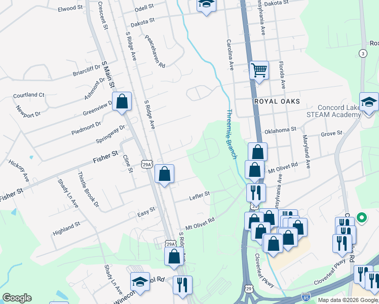 map of restaurants, bars, coffee shops, grocery stores, and more near 244 Southaven Court in Kannapolis