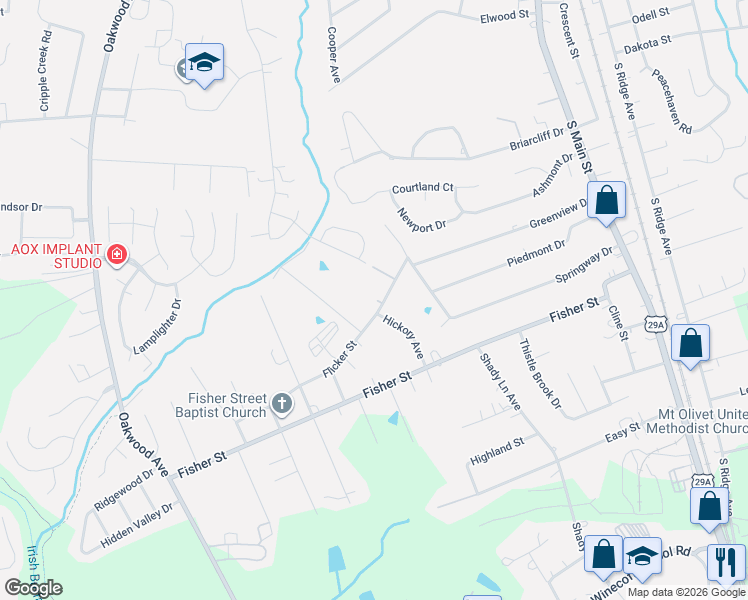 map of restaurants, bars, coffee shops, grocery stores, and more near 2501 Hickory Avenue in Kannapolis