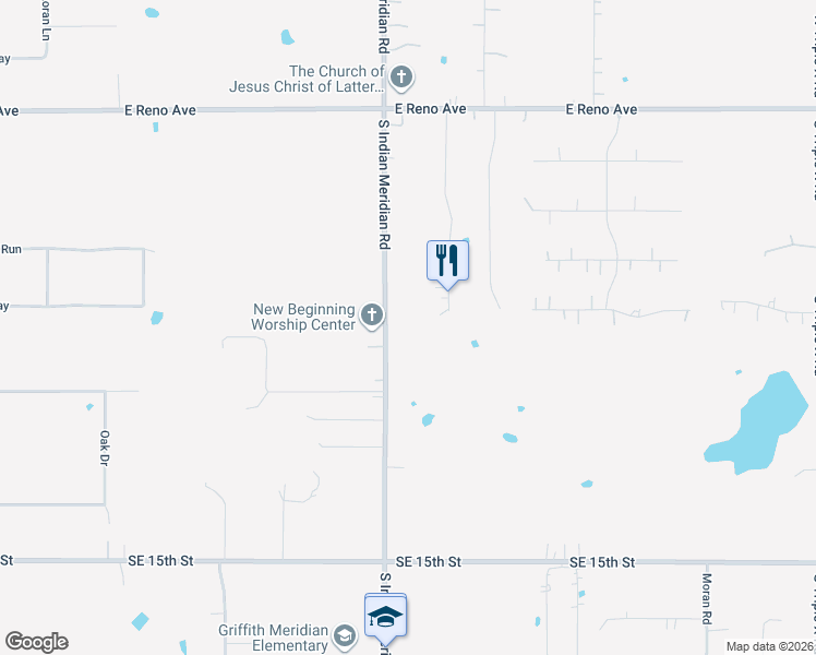 map of restaurants, bars, coffee shops, grocery stores, and more near 760 South Indian Meridian Road in Choctaw