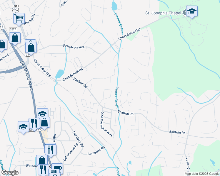 map of restaurants, bars, coffee shops, grocery stores, and more near 46 Sunview Circle in Arden