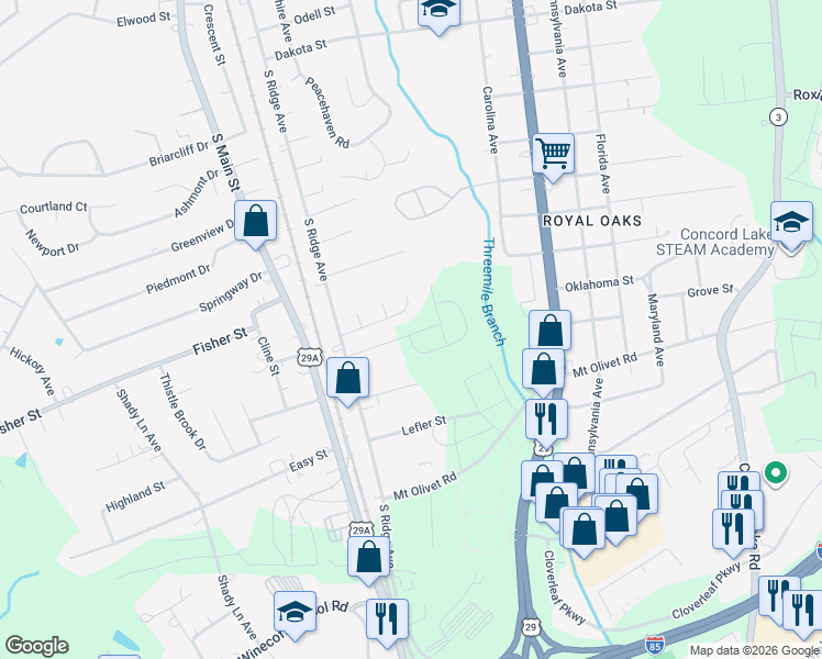 map of restaurants, bars, coffee shops, grocery stores, and more near 244 Southaven Court in Kannapolis