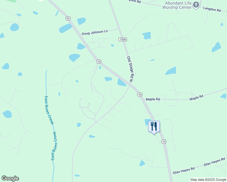 map of restaurants, bars, coffee shops, grocery stores, and more near 106 Old Stage Court in Coats