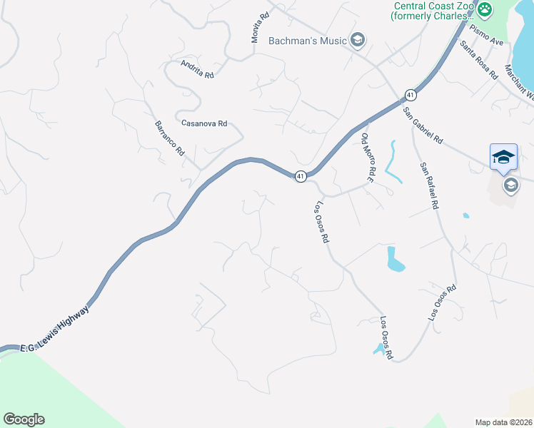 map of restaurants, bars, coffee shops, grocery stores, and more near 8165 Castenada Lane in Atascadero
