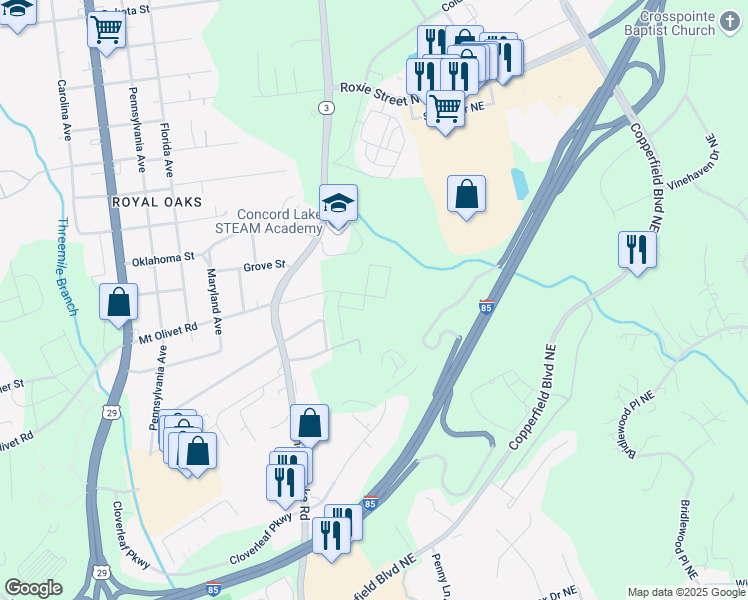 map of restaurants, bars, coffee shops, grocery stores, and more near 320 North Avenue in Kannapolis