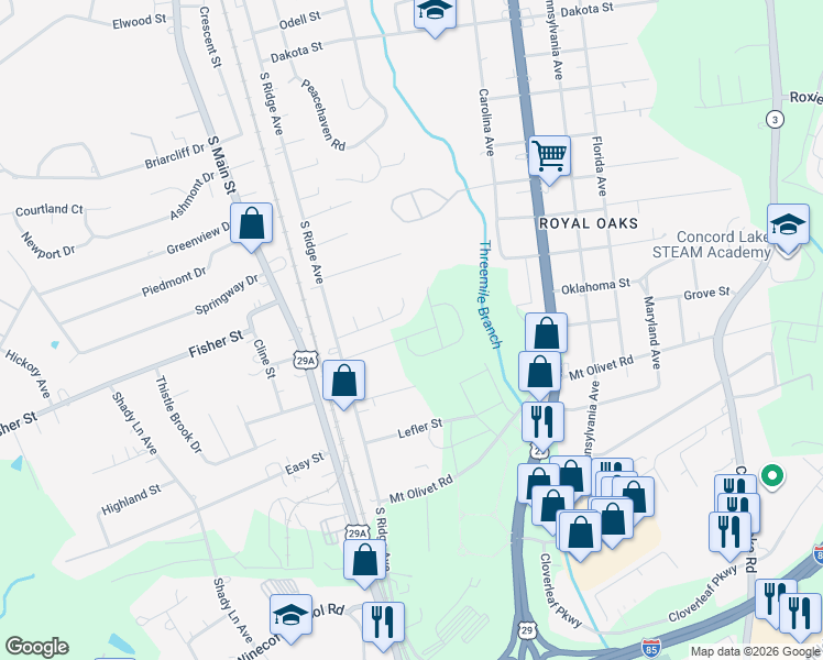map of restaurants, bars, coffee shops, grocery stores, and more near 244 Southaven Court in Kannapolis