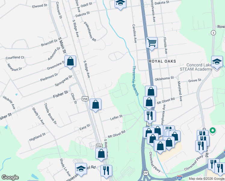 map of restaurants, bars, coffee shops, grocery stores, and more near 244 Southaven Court in Kannapolis