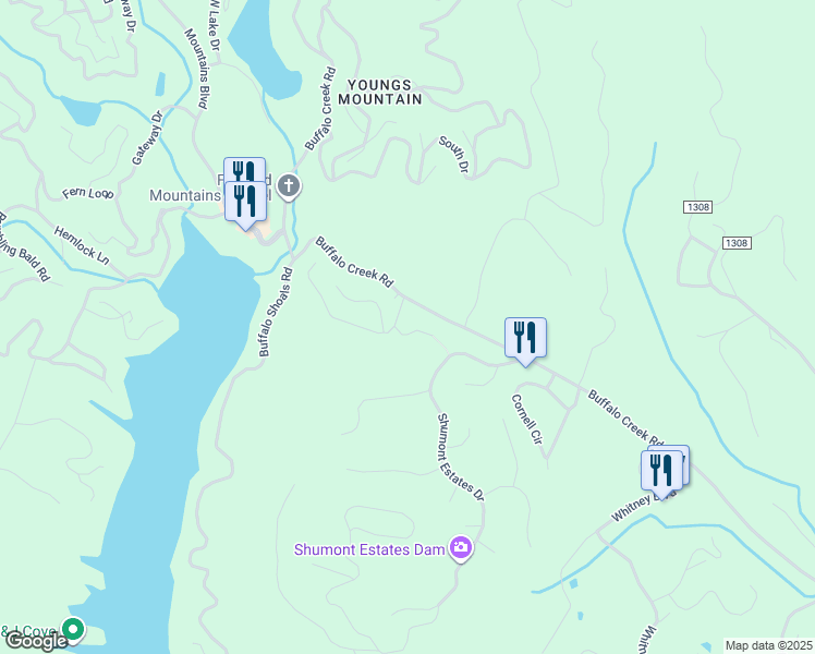 map of restaurants, bars, coffee shops, grocery stores, and more near 123 Mountain Village Boulevard in Lake Lure