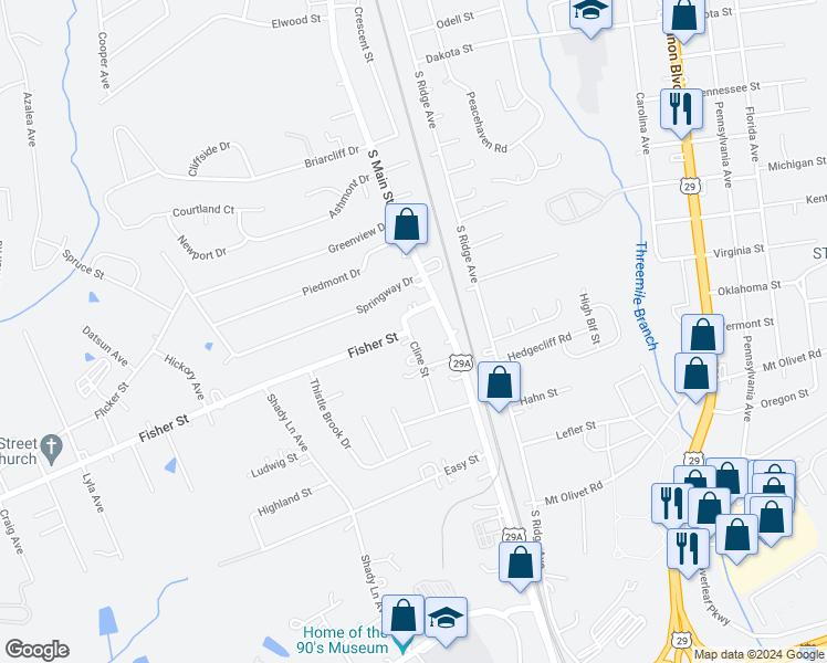 map of restaurants, bars, coffee shops, grocery stores, and more near 113 Cline Street in Concord