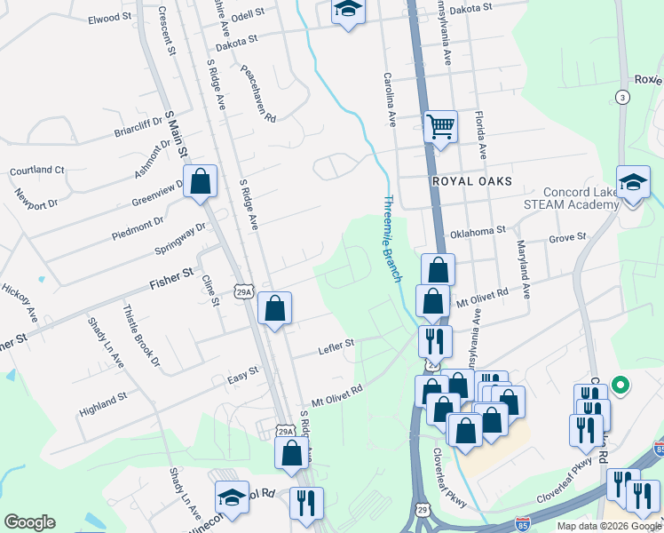 map of restaurants, bars, coffee shops, grocery stores, and more near 244 Southaven Court in Kannapolis