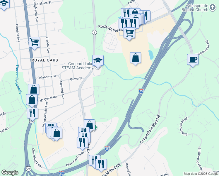 map of restaurants, bars, coffee shops, grocery stores, and more near 319 North Avenue Exd in Kannapolis