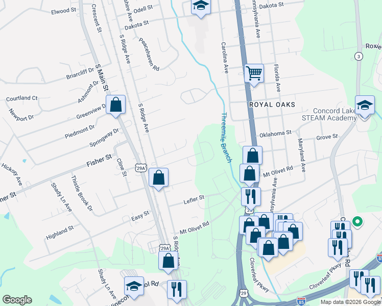 map of restaurants, bars, coffee shops, grocery stores, and more near 244 Southaven Court in Kannapolis