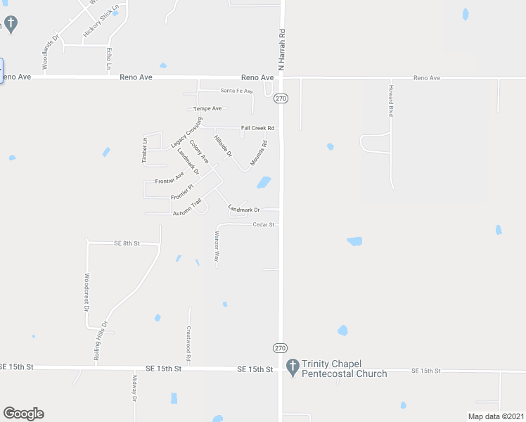 map of restaurants, bars, coffee shops, grocery stores, and more near 20870 Landmark Drive in Harrah