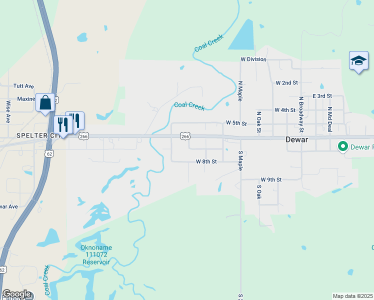 map of restaurants, bars, coffee shops, grocery stores, and more near 706 West 8th Street in Dewar
