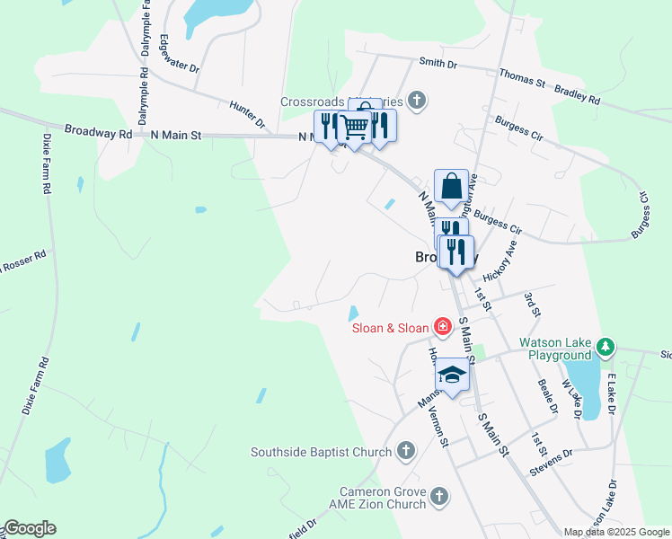 map of restaurants, bars, coffee shops, grocery stores, and more near 209 Crystal Drive in Broadway