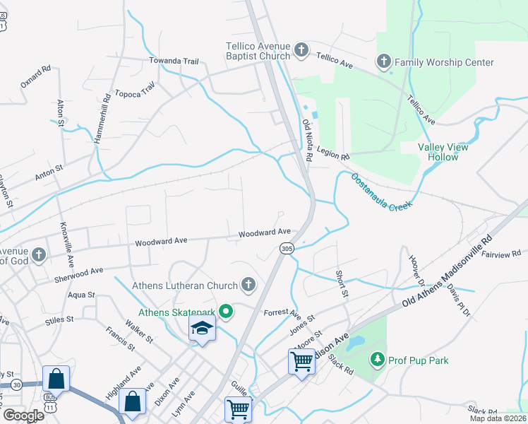 map of restaurants, bars, coffee shops, grocery stores, and more near 1206 Woodward Avenue in Athens