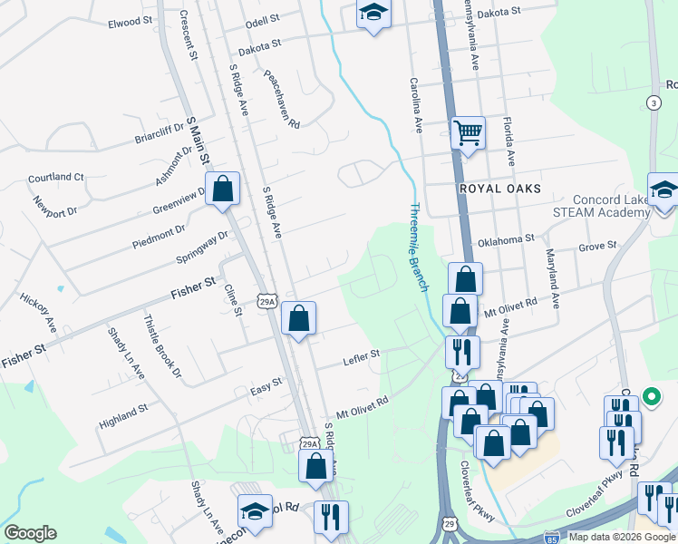 map of restaurants, bars, coffee shops, grocery stores, and more near 244 Southaven Court in Kannapolis