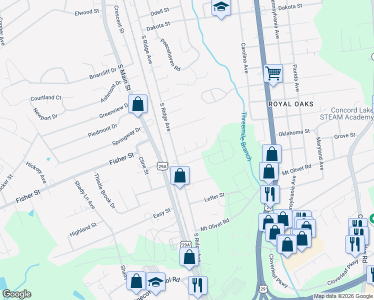 map of restaurants, bars, coffee shops, grocery stores, and more near 212 Southaven Court in Kannapolis