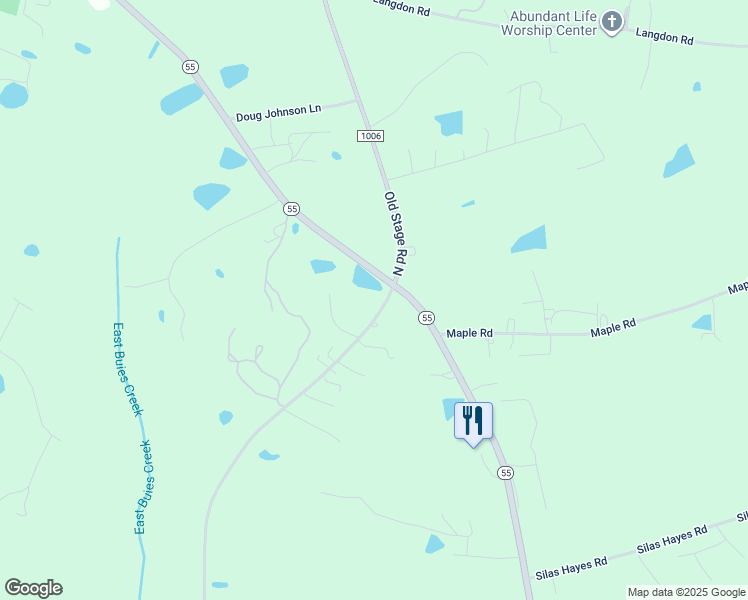 map of restaurants, bars, coffee shops, grocery stores, and more near 3305 Old Stage Road North in Coats