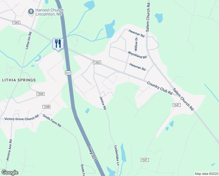 map of restaurants, bars, coffee shops, grocery stores, and more near 1269 Garrison Lane in Lincolnton