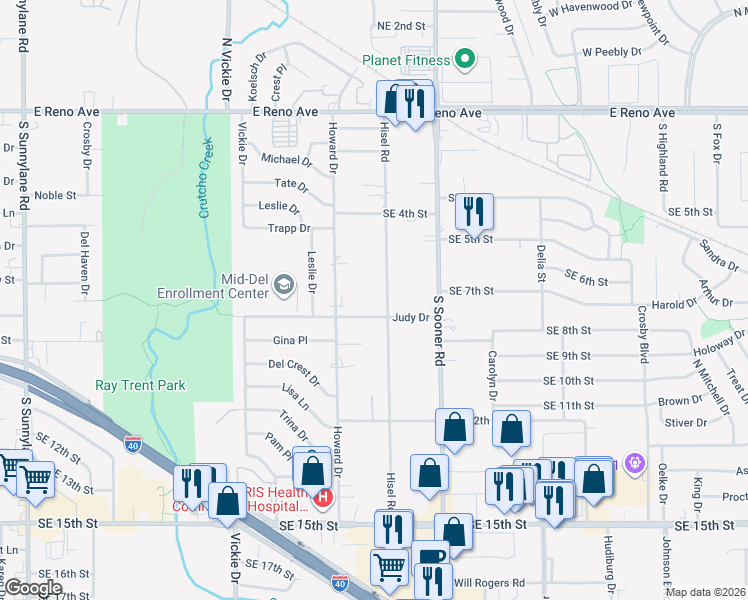 map of restaurants, bars, coffee shops, grocery stores, and more near 5013 Judy Drive in Del City