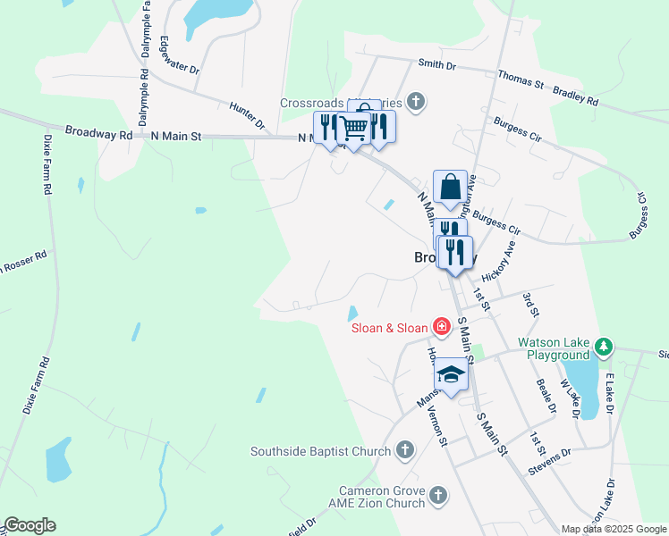 map of restaurants, bars, coffee shops, grocery stores, and more near 209 Crystal Drive in Broadway