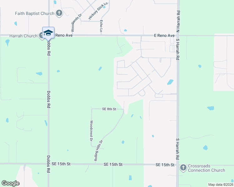map of restaurants, bars, coffee shops, grocery stores, and more near 20558 Autumn Trail in Harrah