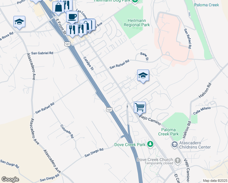 map of restaurants, bars, coffee shops, grocery stores, and more near 10710 El Camino Real in Atascadero