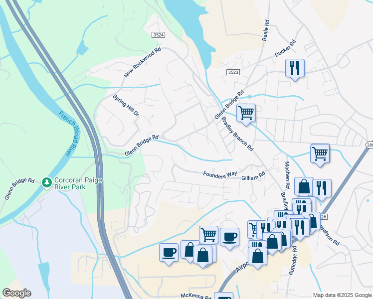 map of restaurants, bars, coffee shops, grocery stores, and more near 1 River Glen Dr in Arden