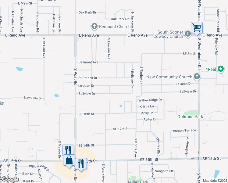map of restaurants, bars, coffee shops, grocery stores, and more near in Oklahoma City