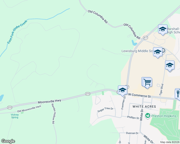 map of restaurants, bars, coffee shops, grocery stores, and more near 150 Crestview Drive in Lewisburg