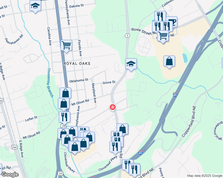 map of restaurants, bars, coffee shops, grocery stores, and more near 2016 Concord Lake Road in Kannapolis