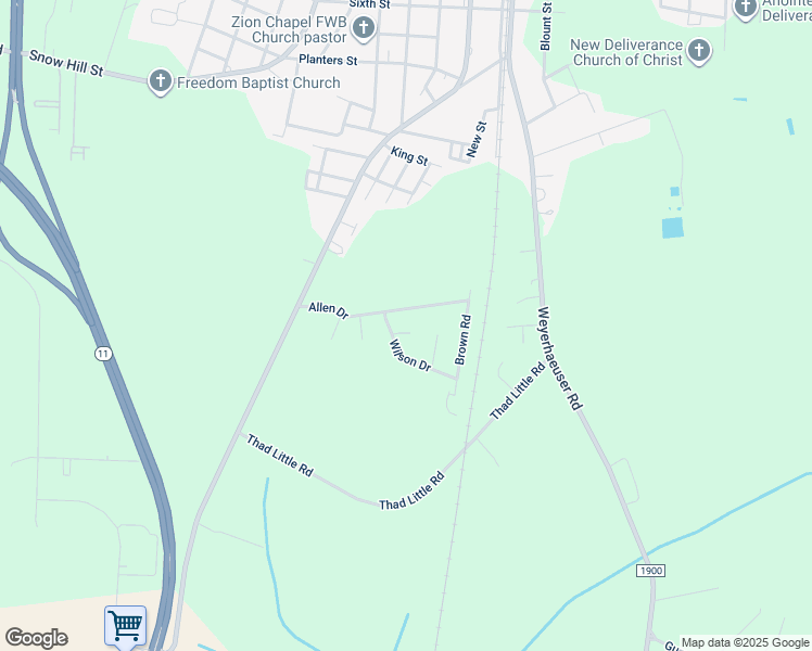 map of restaurants, bars, coffee shops, grocery stores, and more near 313 Luther Circle in Ayden