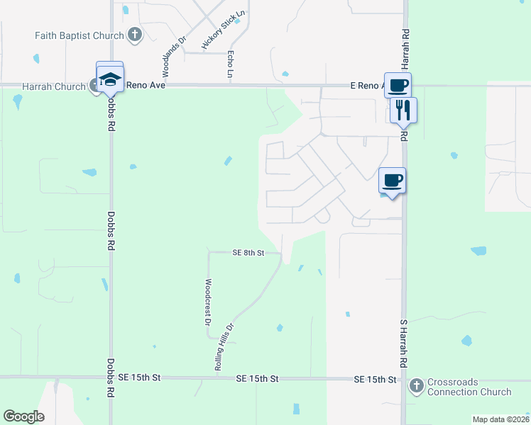 map of restaurants, bars, coffee shops, grocery stores, and more near 20566 Frontier Avenue in Harrah