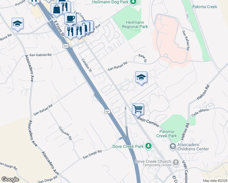 map of restaurants, bars, coffee shops, grocery stores, and more near in Atascadero