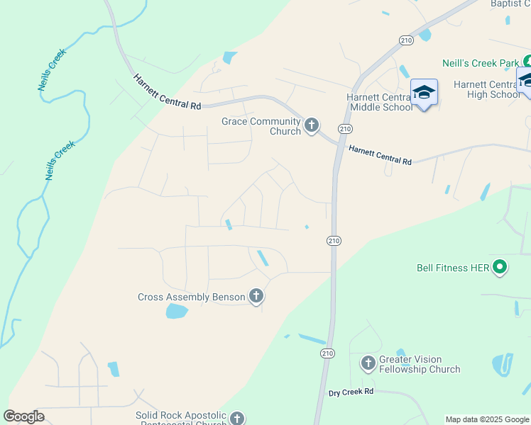 map of restaurants, bars, coffee shops, grocery stores, and more near 56 Better Day Way in Lillington