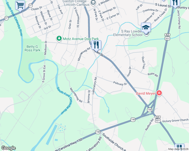 map of restaurants, bars, coffee shops, grocery stores, and more near 1398 Laboratory Road in Lincolnton