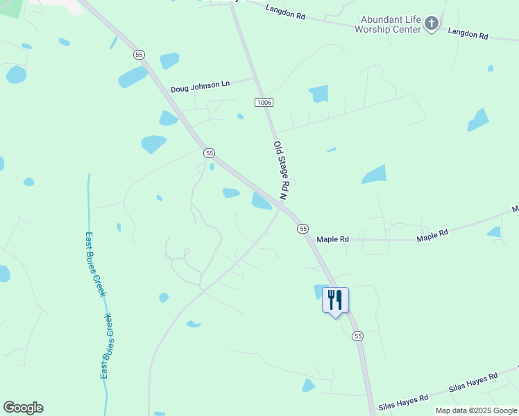 map of restaurants, bars, coffee shops, grocery stores, and more near 3305 Old Stage Road North in Coats