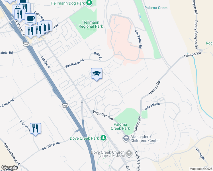 map of restaurants, bars, coffee shops, grocery stores, and more near 10983 Las Casitas in Atascadero