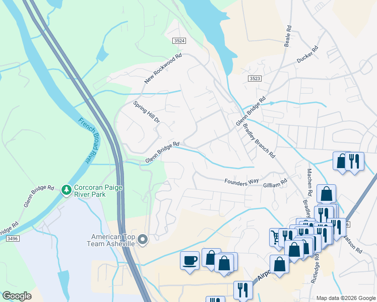 map of restaurants, bars, coffee shops, grocery stores, and more near 5 Glen View Road in Arden