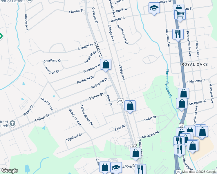 map of restaurants, bars, coffee shops, grocery stores, and more near 103 Cline Street in Concord