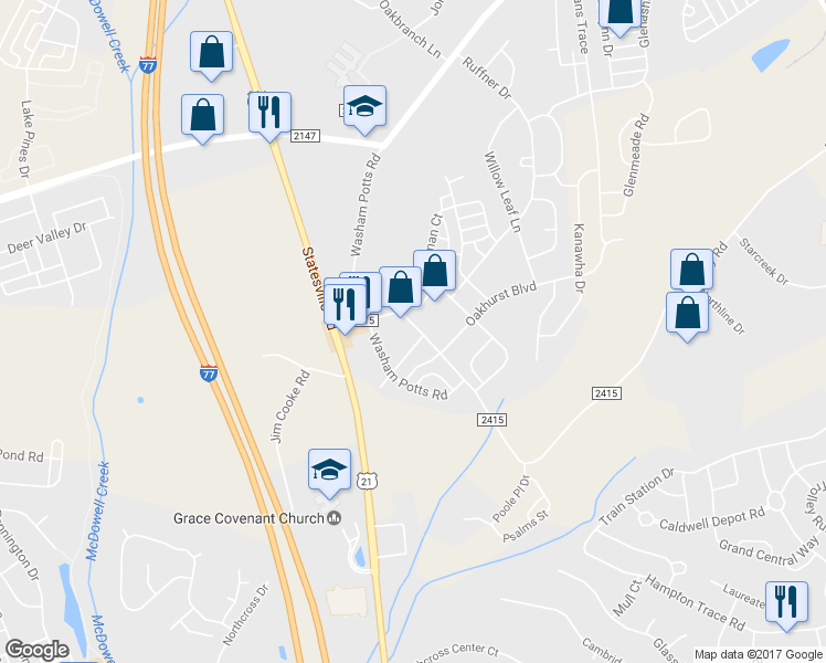 map of restaurants, bars, coffee shops, grocery stores, and more near 9762 Bailey Road in Cornelius