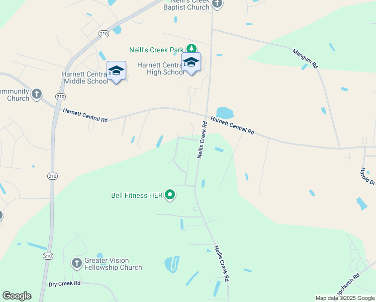 map of restaurants, bars, coffee shops, grocery stores, and more near 145 Lynnville Court in Lillington