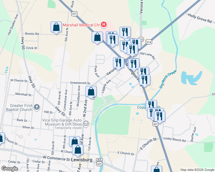 map of restaurants, bars, coffee shops, grocery stores, and more near 152 School Street in Lewisburg