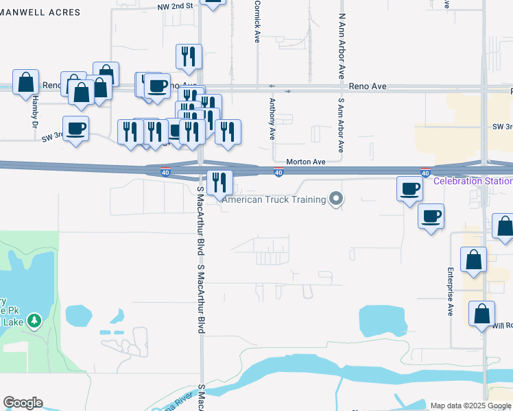 map of restaurants, bars, coffee shops, grocery stores, and more near 5650 Southwest 5th Street in Oklahoma City
