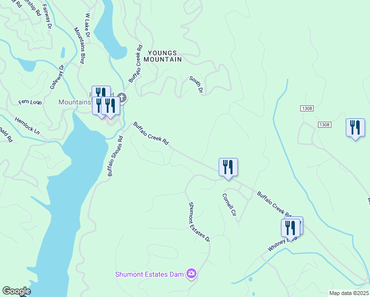 map of restaurants, bars, coffee shops, grocery stores, and more near 1150 Buffalo Creek Road in Lake Lure